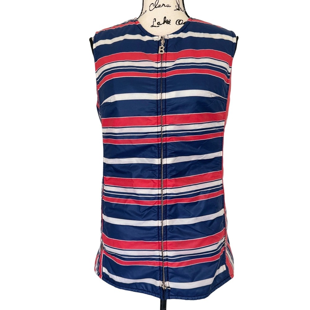 Bogner Vintage Striped Puffer Vest Red White Blue Nylon Zip Front Size 12/40 - Picture 2 of 15